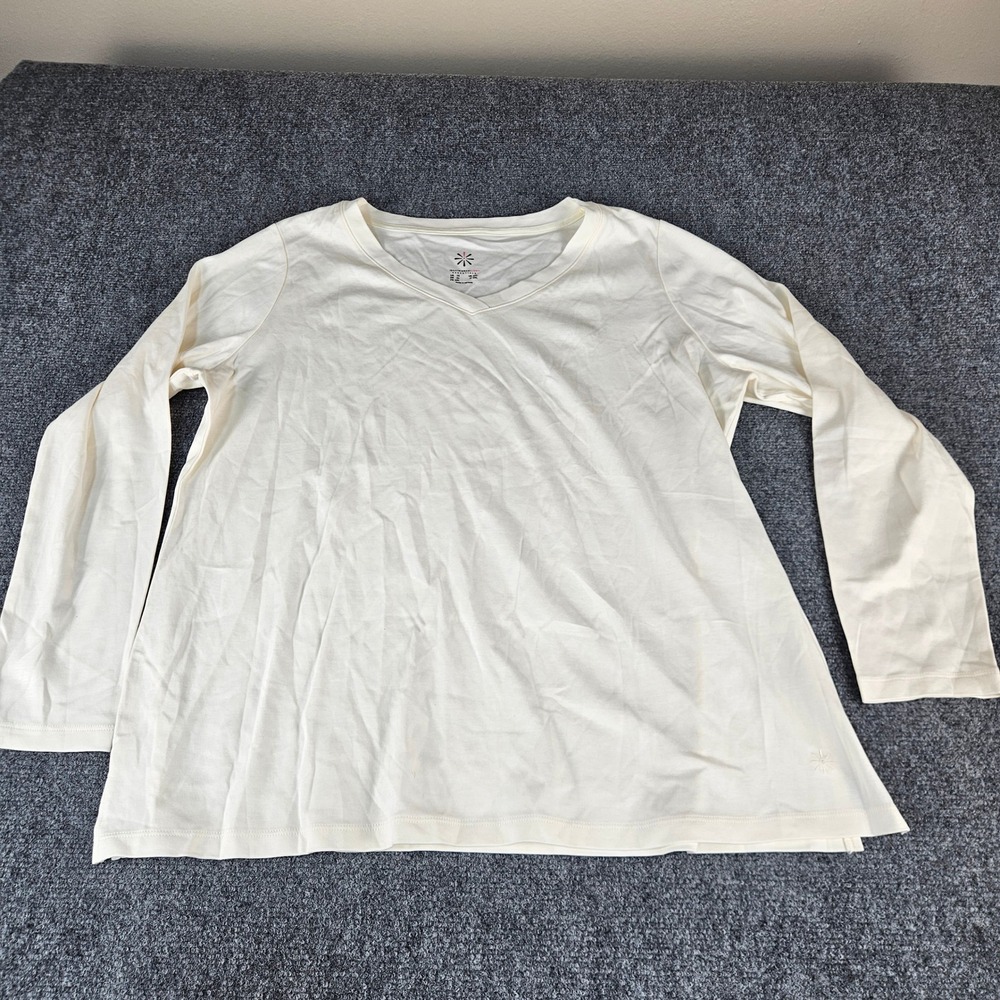 Isaac Mizrahi Live Essentials Cream V-Neck Long Sleeve Top Plus Size 1X